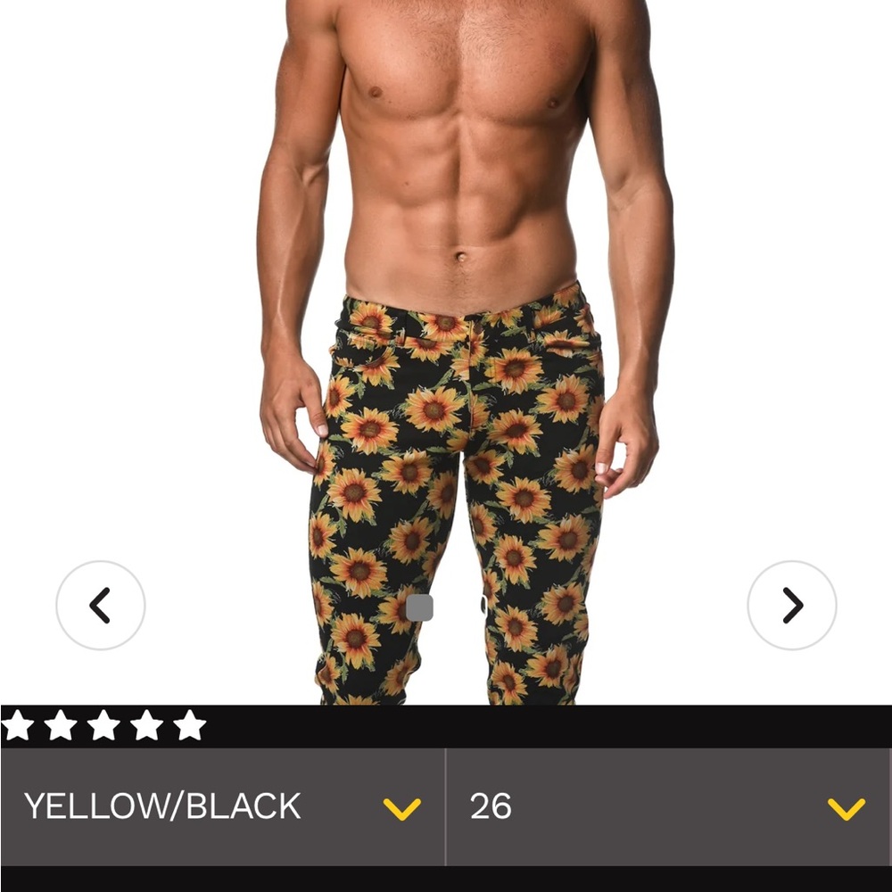 Floral Men's Chinos - Black and Yellow